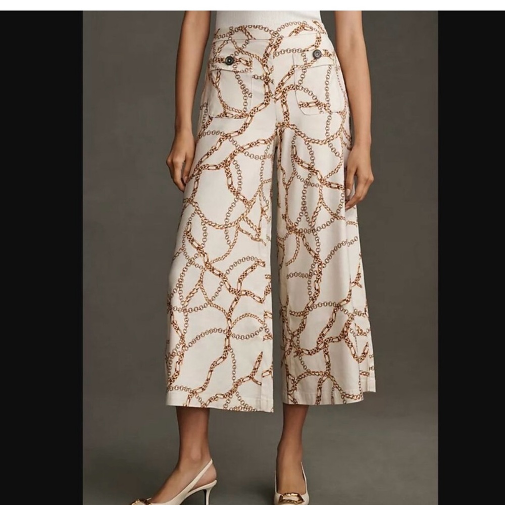 Anthropologie Maeve Chain Print Wide-Leg Pants